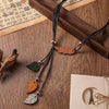Vintage Handmade Bohemian Ethnic Wood Leaf Pendants Necklace for Women